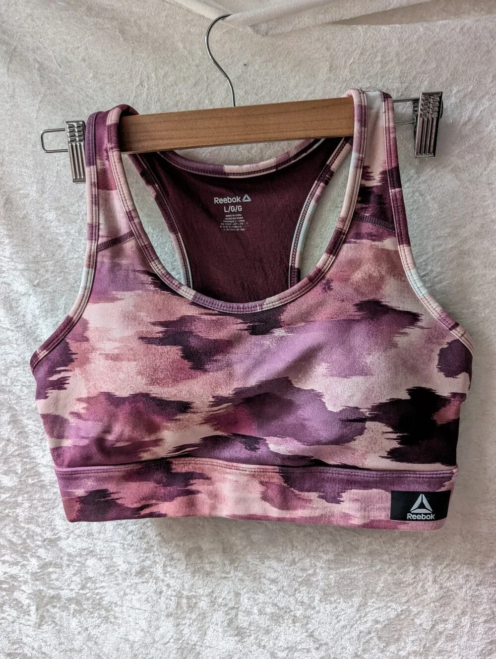 Reebok Pink Purple Pocket Sports Bra Padded Large
